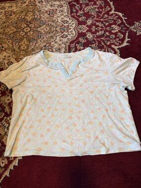 Cabernet Pale Blue Floral Notch-Neck Short Sleeve Top